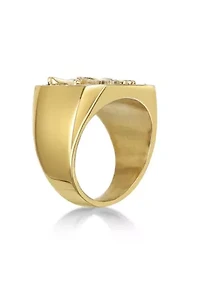 Stainless Steel Ring with Cubic Zirconia and Goldtone Ion Plating - 20MM