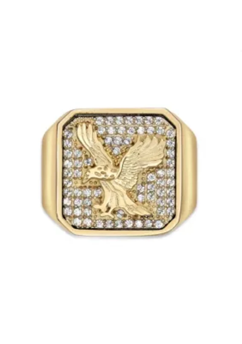 Stainless Steel Ring with Cubic Zirconia and Goldtone Ion Plating - 20MM