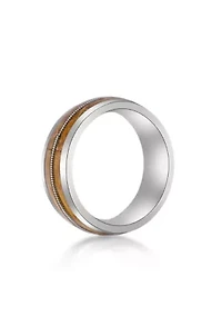 Stainless Steel Ring With Whisky Barrel Wood Inlay And Clear Resin