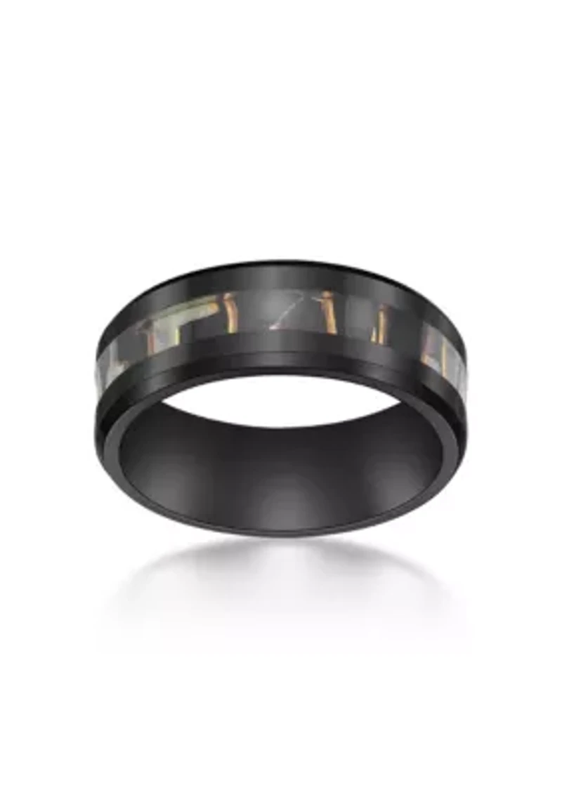 Black Zirconium Ring With Abalone Shell Inlay