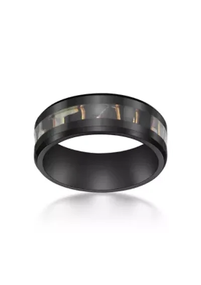 Black Zirconium Ring With Abalone Shell Inlay