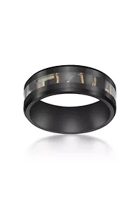 Black Zirconium Ring With Abalone Shell Inlay
