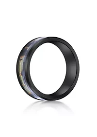 Black Zirconium Ring With Abalone Shell Inlay