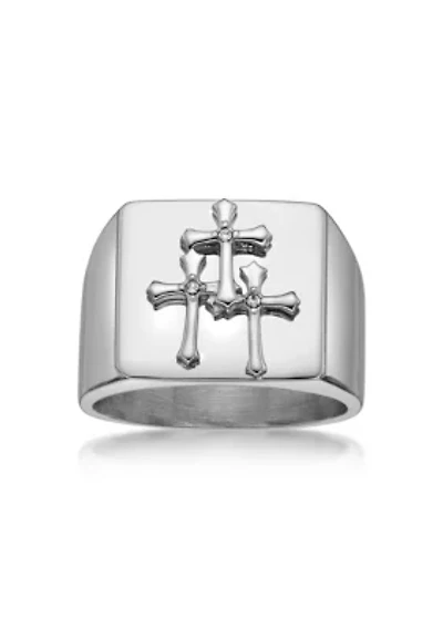 Stainless Steel And Crystal Cross Ring