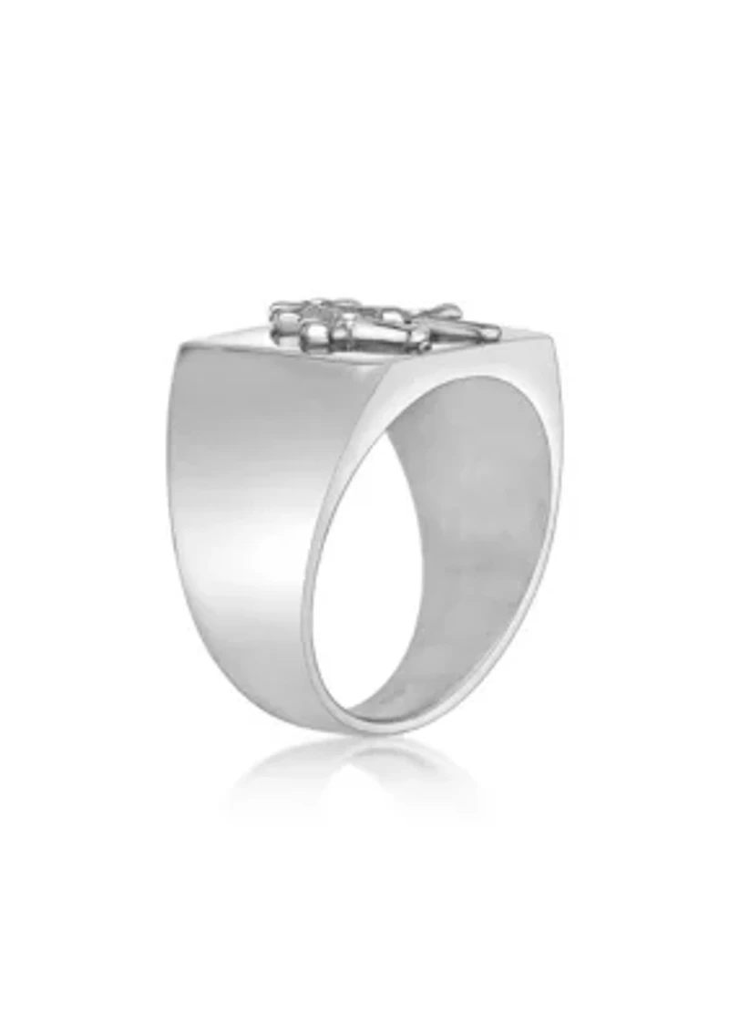 Stainless Steel And Crystal Cross Ring