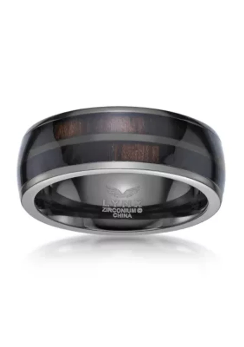 Black Zirconium Ring with Wood Sheet Inlay - 8MM
