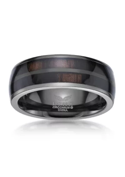 Black Zirconium Ring with Wood Sheet Inlay - 8MM