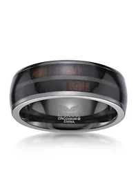 Black Zirconium Ring with Wood Sheet Inlay - 8MM