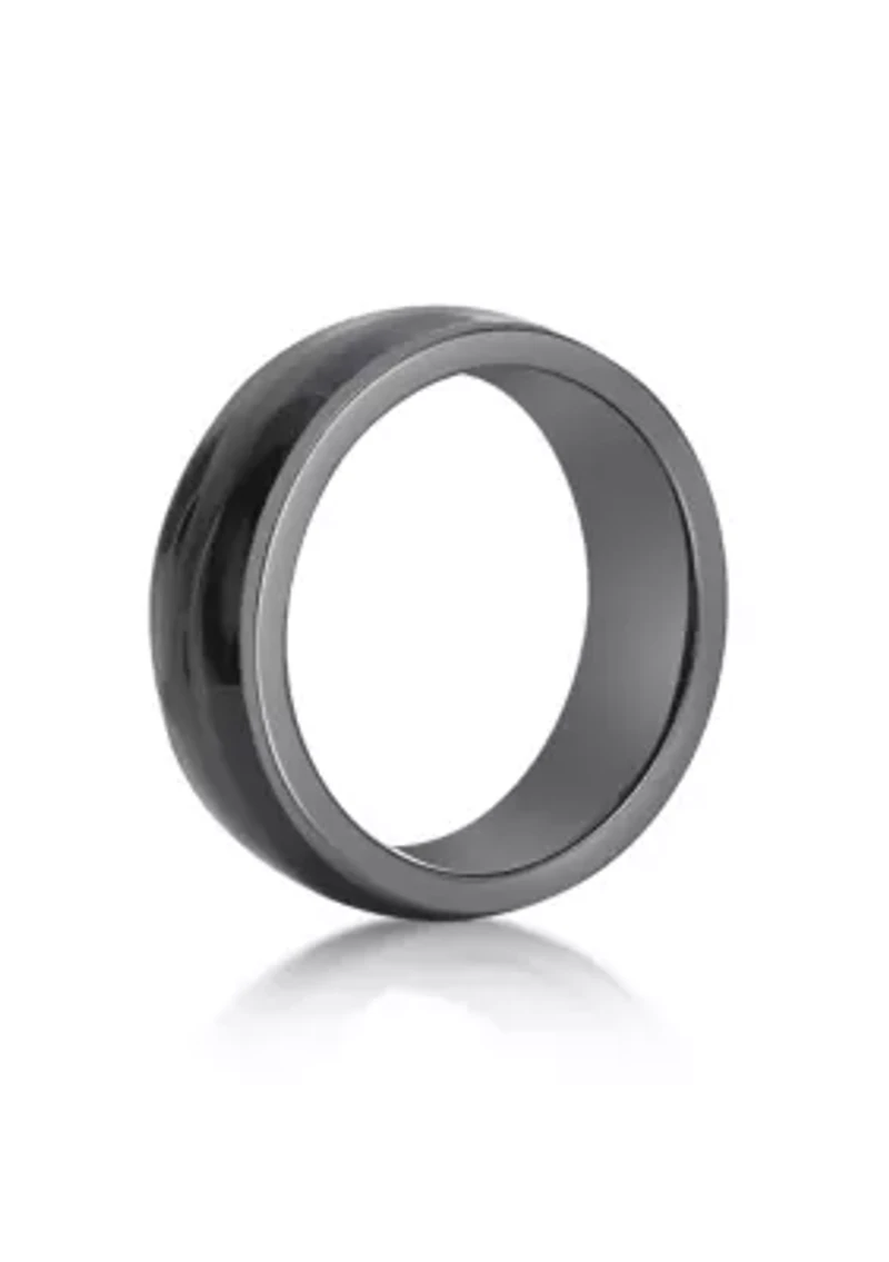 Black Zirconium Ring with Wood Sheet Inlay - 8MM