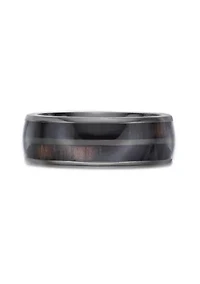 Black Zirconium Ring with Wood Sheet Inlay - 8MM