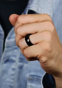 Black Zirconium Ring with Wood Sheet Inlay - 8MM