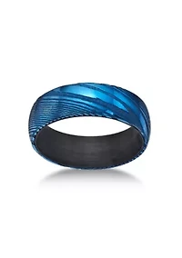 Damascus Steel Ring With Carbon Fiber Sleeve