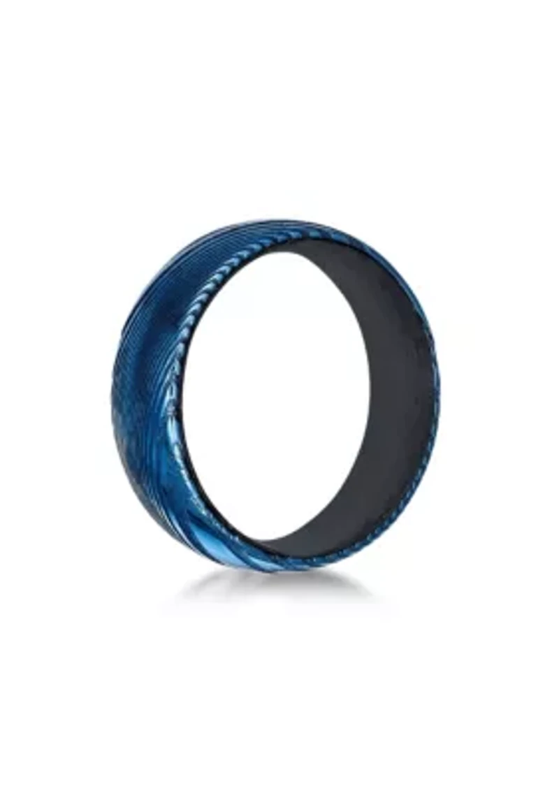 Damascus Steel Ring With Carbon Fiber Sleeve