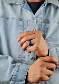 Damascus Steel Ring With Carbon Fiber Sleeve