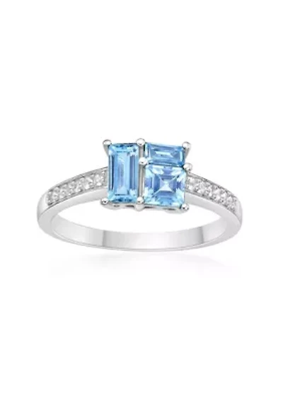 Blue Topaz and Created White Sapphire Ring Sterling Silver