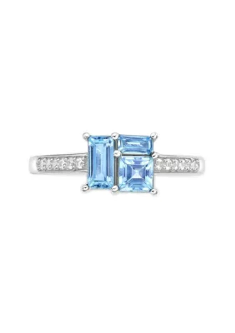 Blue Topaz and Created White Sapphire Ring Sterling Silver
