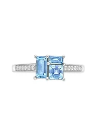 Blue Topaz and Created White Sapphire Ring Sterling Silver