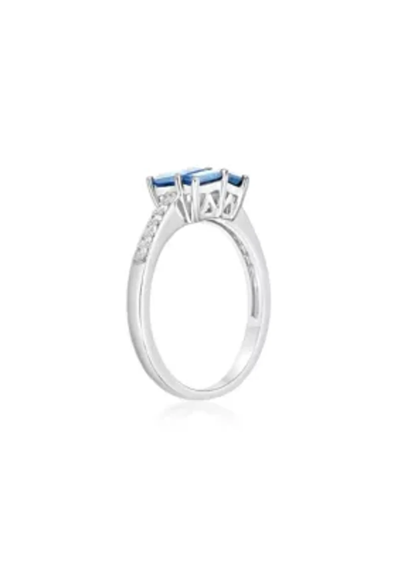 Blue Topaz and Created White Sapphire Ring Sterling Silver