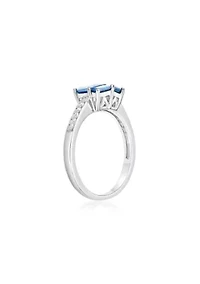 Blue Topaz and Created White Sapphire Ring Sterling Silver