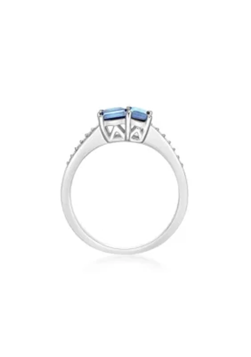 Blue Topaz and Created White Sapphire Ring Sterling Silver