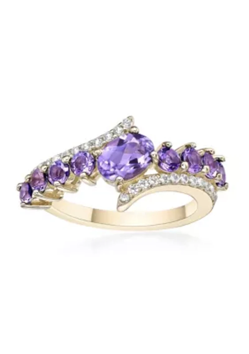 7/8 ct. t.w. Amethyst and White Topaz Ring 2 Micron Gold Plated Sterling Silver