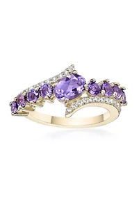 7/8 ct. t.w. Amethyst and White Topaz Ring 2 Micron Gold Plated Sterling Silver