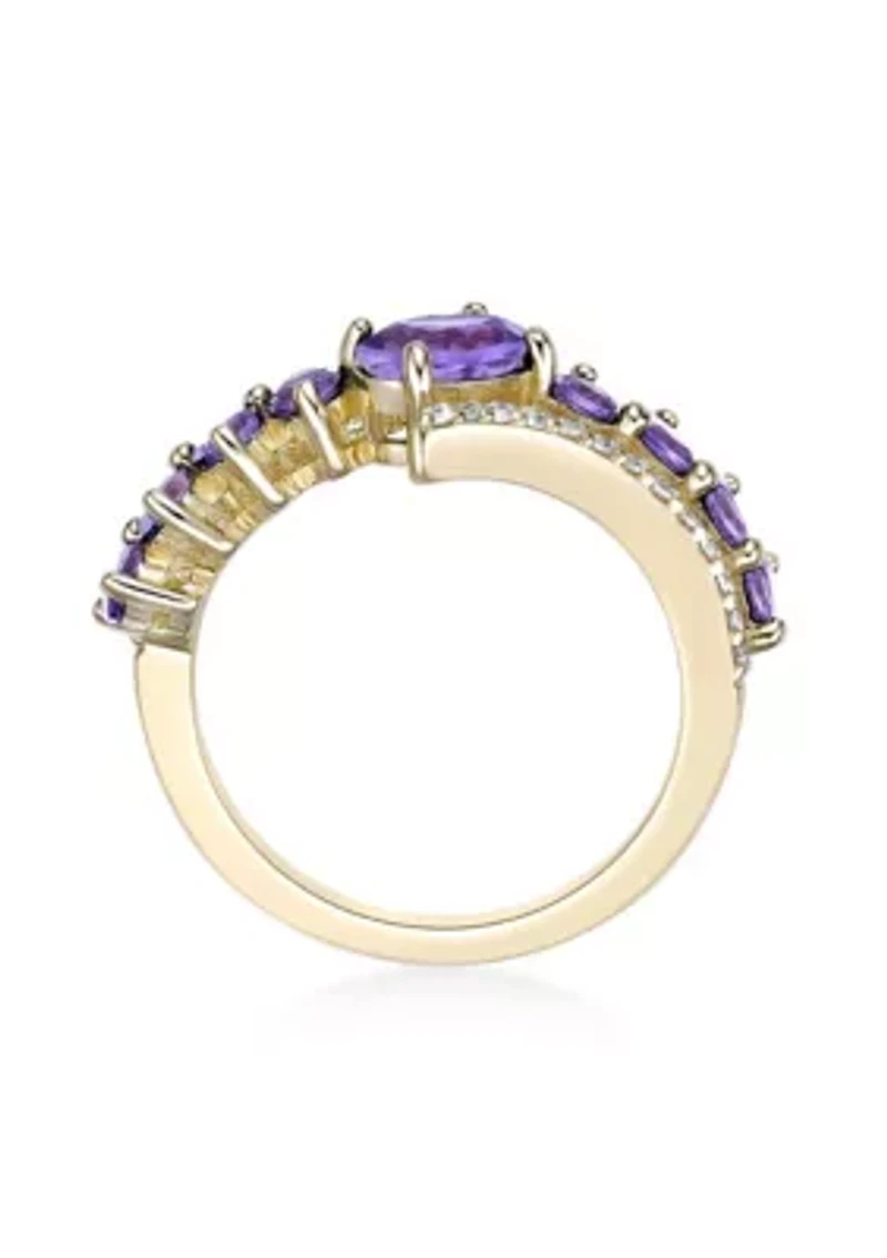 7/8 ct. t.w. Amethyst and White Topaz Ring 2 Micron Gold Plated Sterling Silver