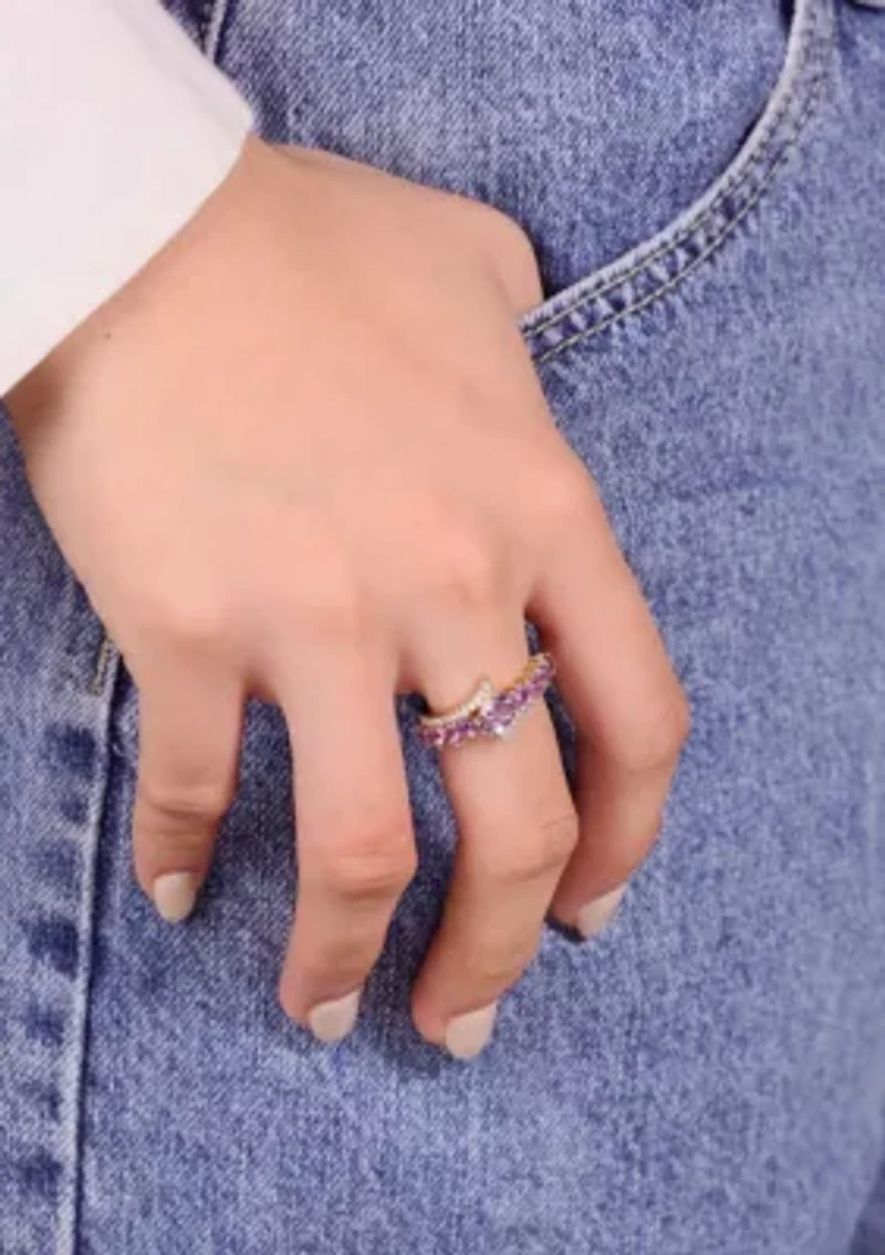 7/8 ct. t.w. Amethyst and White Topaz Ring 2 Micron Gold Plated Sterling Silver