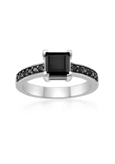 1 3/8 ct. t.w. Black Onyx and 1/4 Spinel Ring Sterling Silver