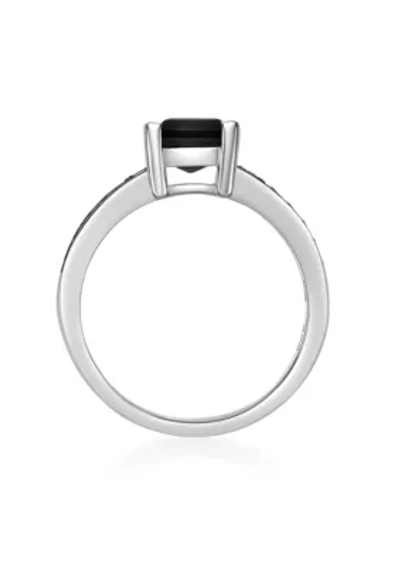 1 3/8 ct. t.w. Black Onyx and 1/4 Spinel Ring Sterling Silver