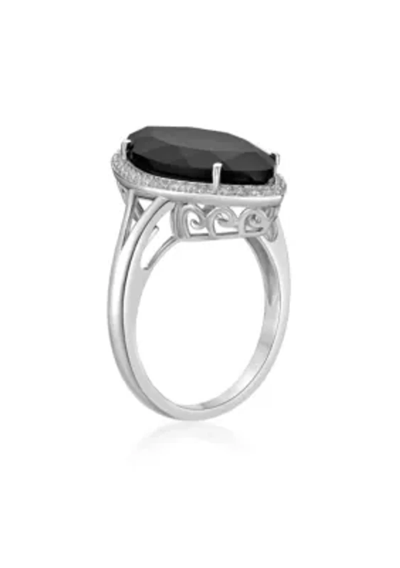 7 ct. t.w. Black Onyx and 5/8 Created Whire Sapphire Ring Sterling Silver