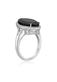 7 ct. t.w. Black Onyx and 5/8 Created Whire Sapphire Ring Sterling Silver