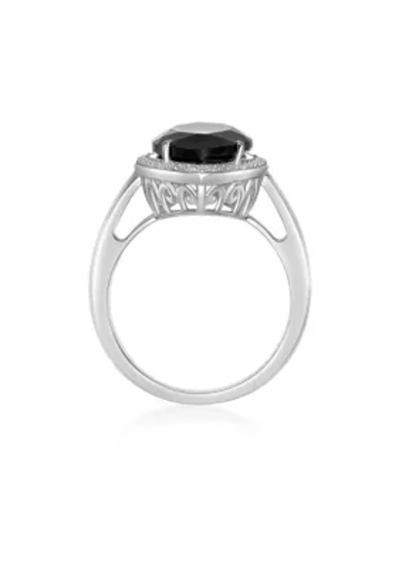 7 ct. t.w. Black Onyx and 5/8 Created Whire Sapphire Ring Sterling Silver
