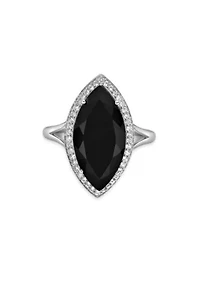 7 ct. t.w. Black Onyx and 5/8 Created Whire Sapphire Ring Sterling Silver