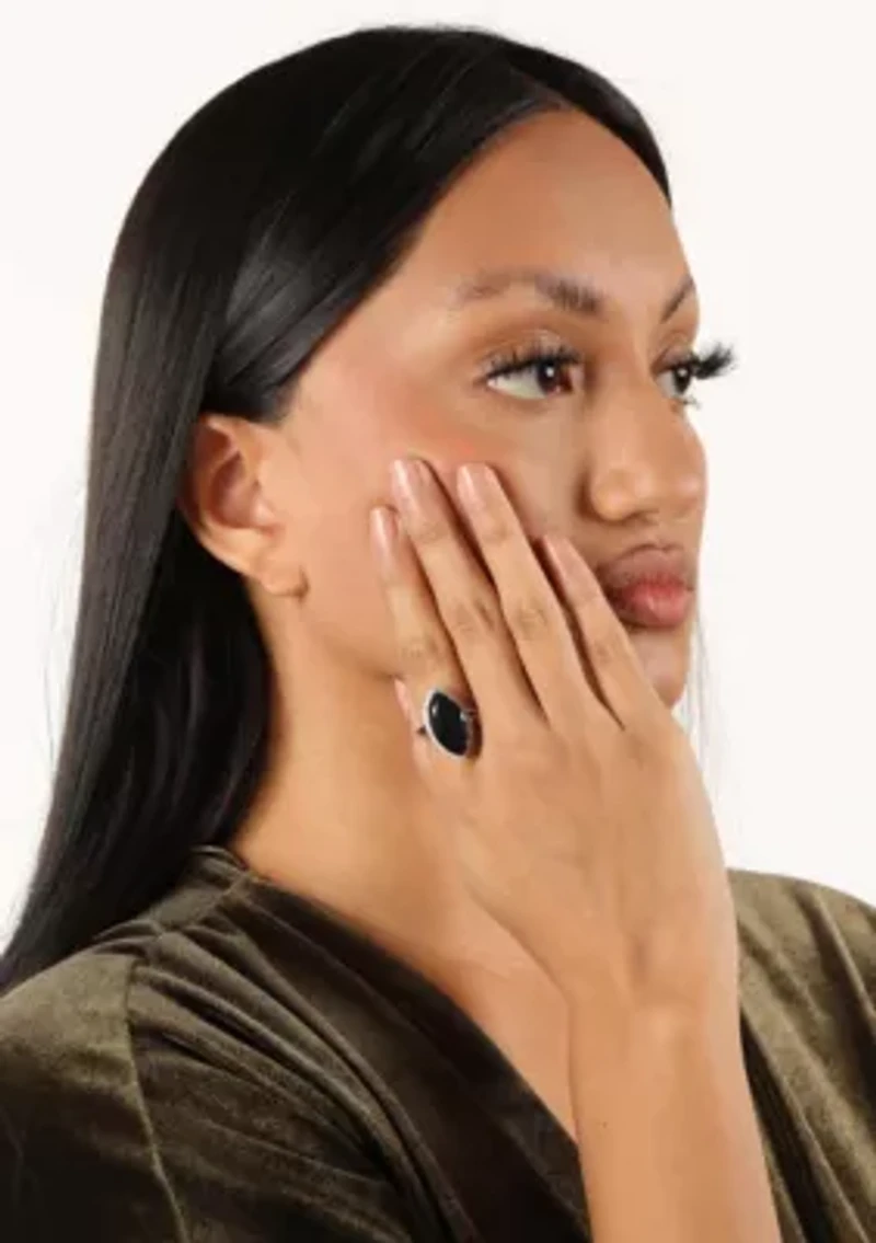 7 ct. t.w. Black Onyx and 5/8 Created Whire Sapphire Ring Sterling Silver