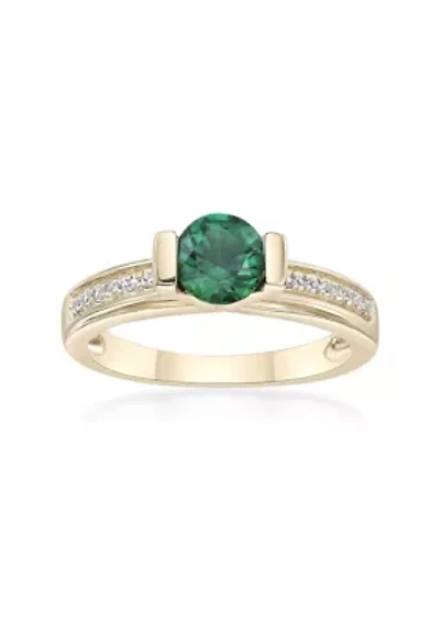 Lab Created 3/4 ct. t.w. Emerald and 1/10 White Sapphire Ring 2 Micron Gold Plated Sterling Silver