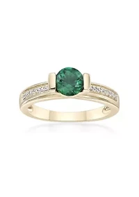 Lab Created 3/4 ct. t.w. Emerald and 1/10 White Sapphire Ring 2 Micron Gold Plated Sterling Silver