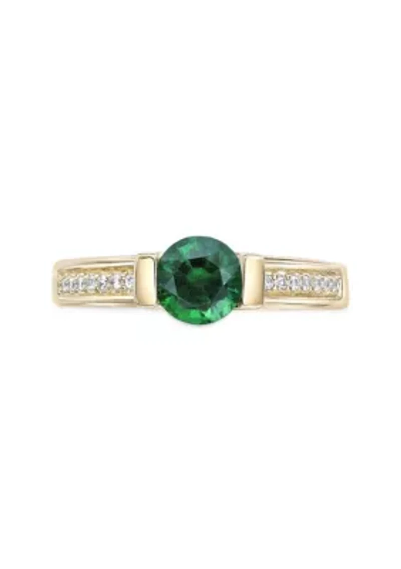 Lab Created 3/4 ct. t.w. Emerald and 1/10 White Sapphire Ring 2 Micron Gold Plated Sterling Silver