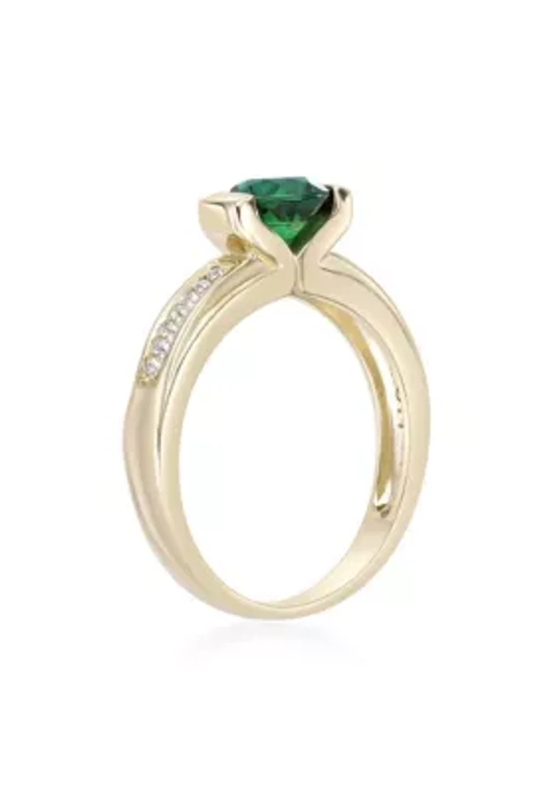 Lab Created 3/4 ct. t.w. Emerald and 1/10 White Sapphire Ring 2 Micron Gold Plated Sterling Silver