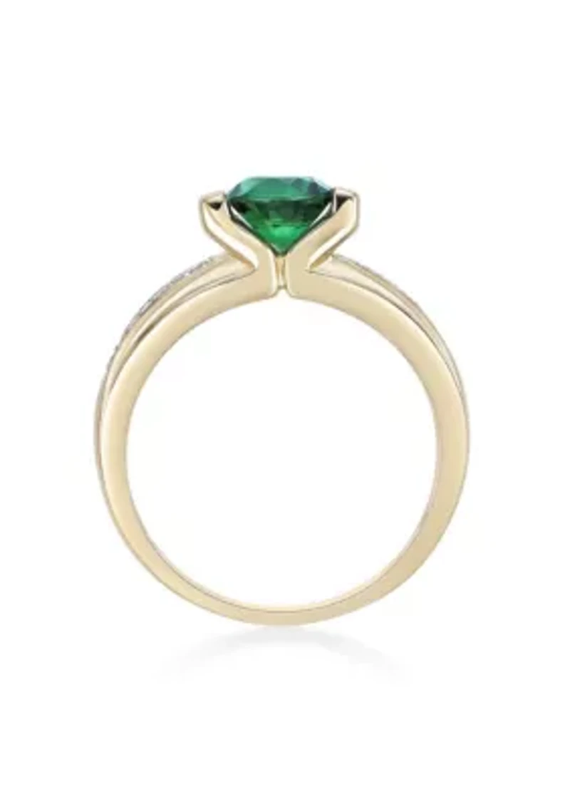 Lab Created 3/4 ct. t.w. Emerald and 1/10 White Sapphire Ring 2 Micron Gold Plated Sterling Silver