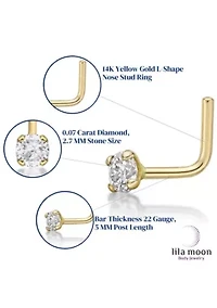 Lila Moon Diamond Accent L-Shape Nose Stud in 14K Gold