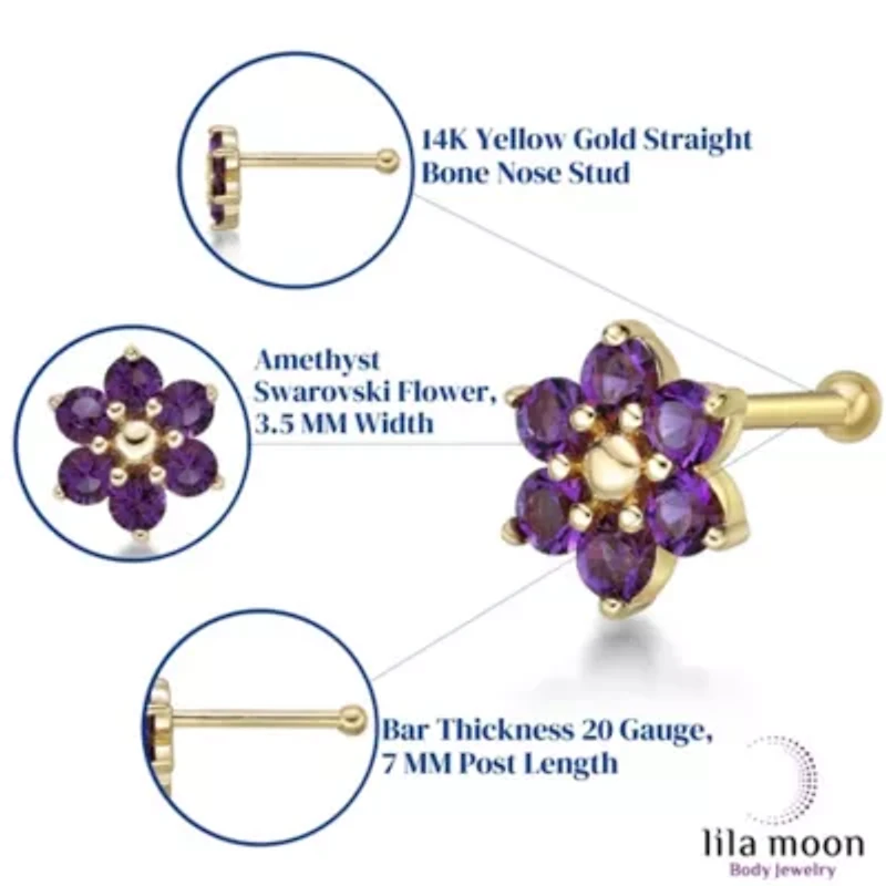 Lila Moon Crystal Accent Flower Nose Ring 14K Gold