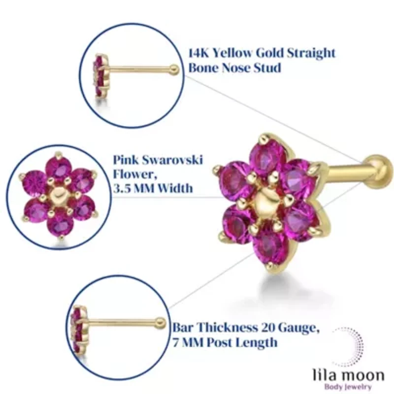 Lila Moon Crystal Accent Flower Nose Ring 14K Gold