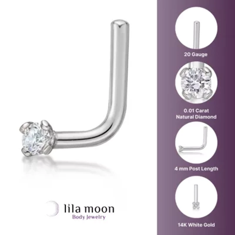 Lila Moon Diamond Accent 90 Degree Nose Stud in 14K Gold