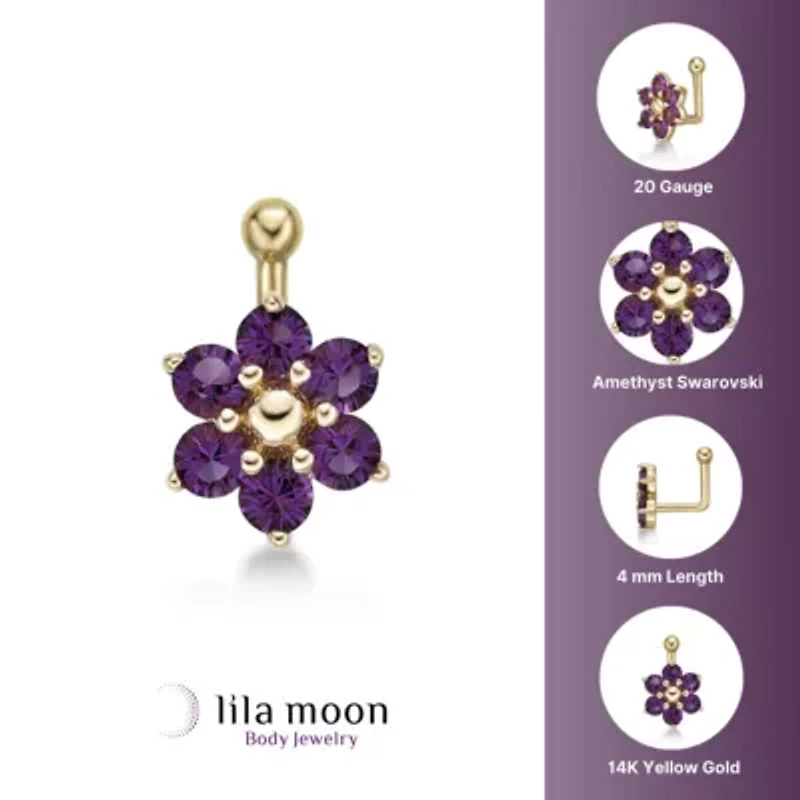 Lila Moon Crystal Accent Flower Nose Ring 14K Gold