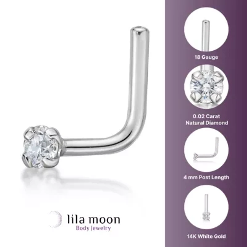 Lila Moon Diamond Accent 90 Degree Nose Stud in 14K Gold