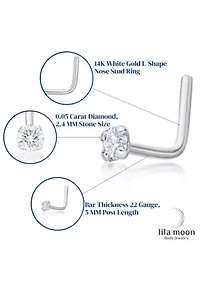 Lila Moon Diamond Accent L-Shape Nose Stud in 14K Gold
