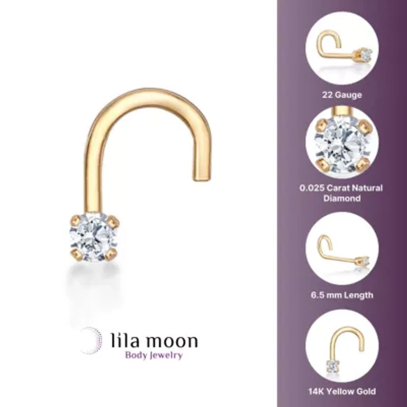 Lila Moon 1.7 mm Diamond Accent Curved Nose Stud in 14K Gold