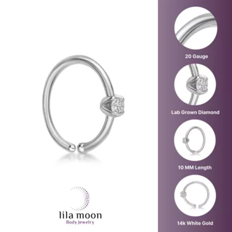 Lab Created Lila Moon Lab-Grown Diamond Accent Hoop Nose Ring in 14K Gold