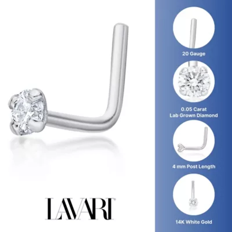 Lab Created Lila Moon Lab-Grown Diamond Accent 90 Degree Nose Stud in 14K Gold
